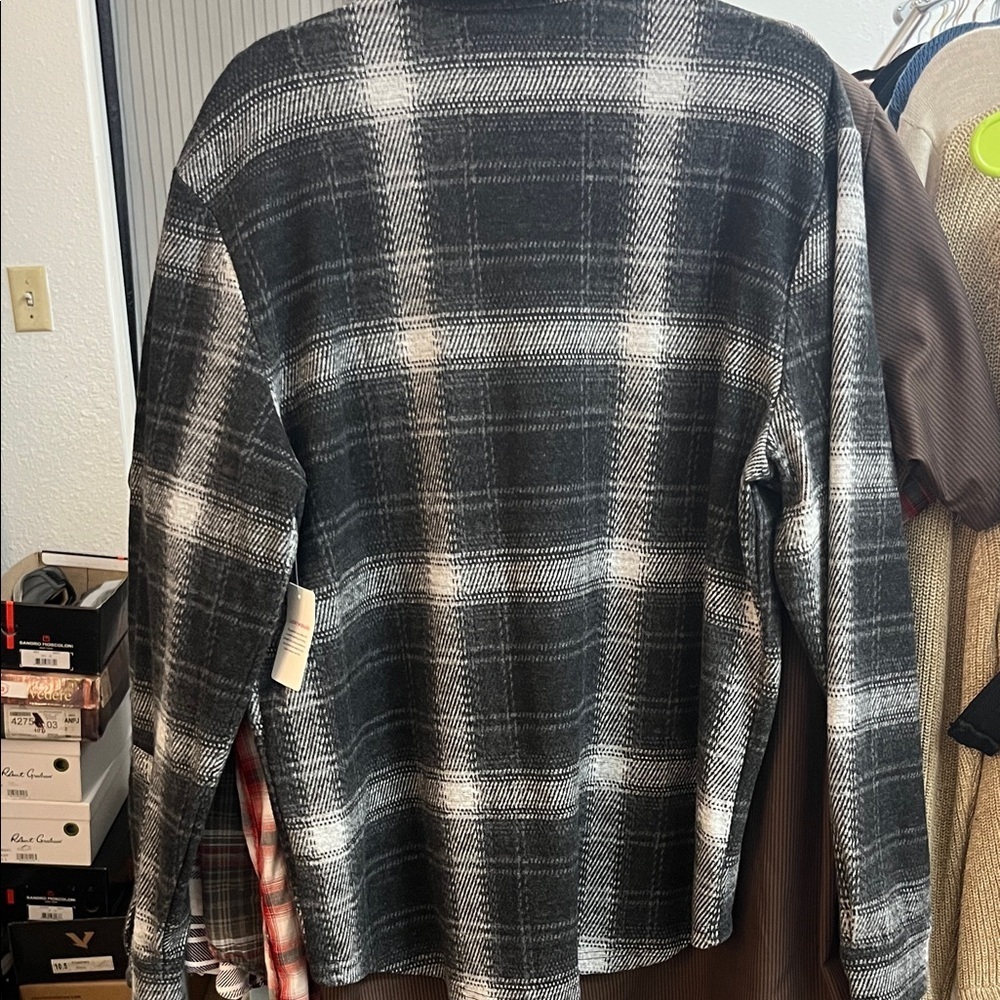 Lucky Brand Black and White Plaid Casual Button Down Flannel Shirt - Picture 5 of 5
